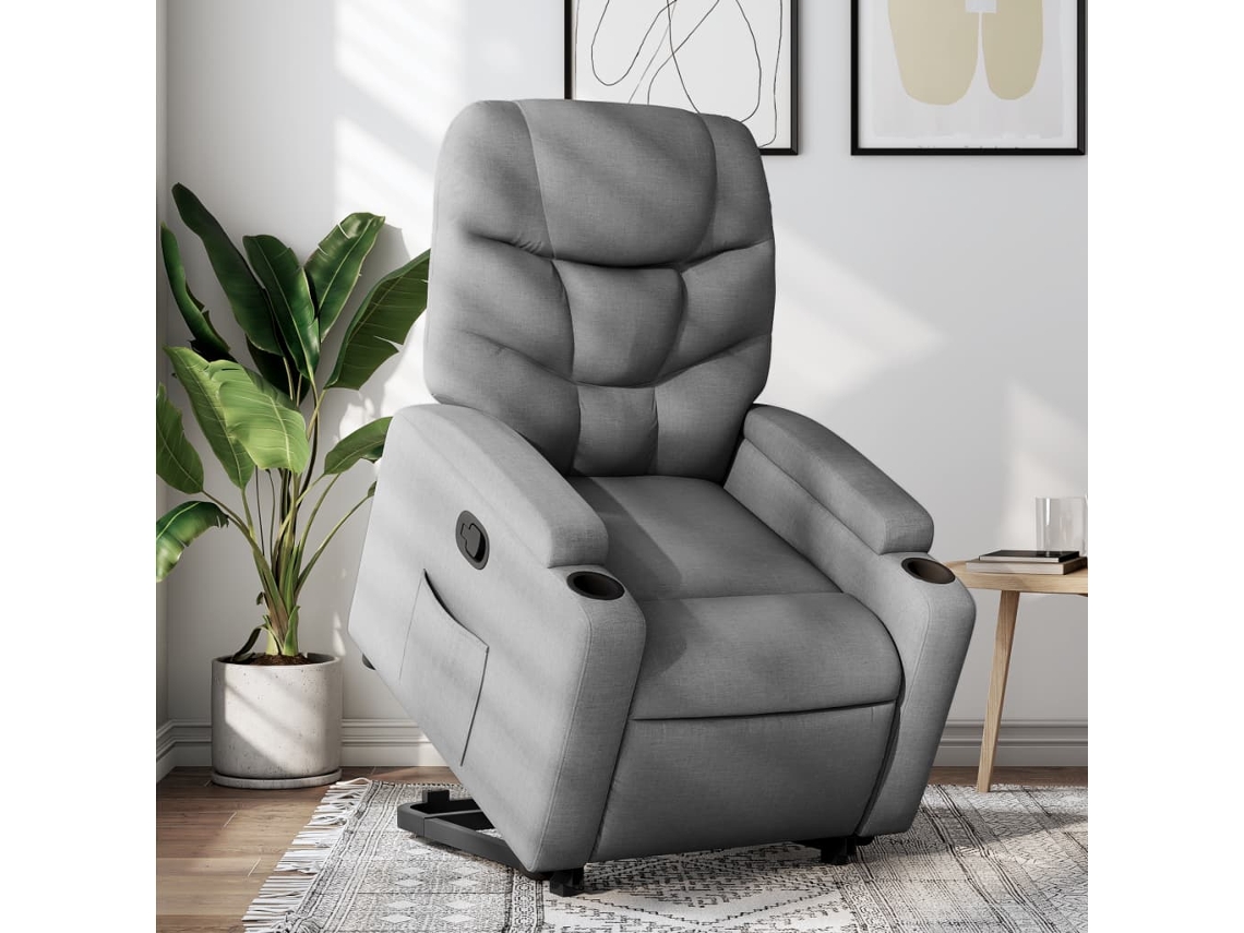 Vidaxl Poltrona Reclinável Elevatória Tecido Cinzento-claro