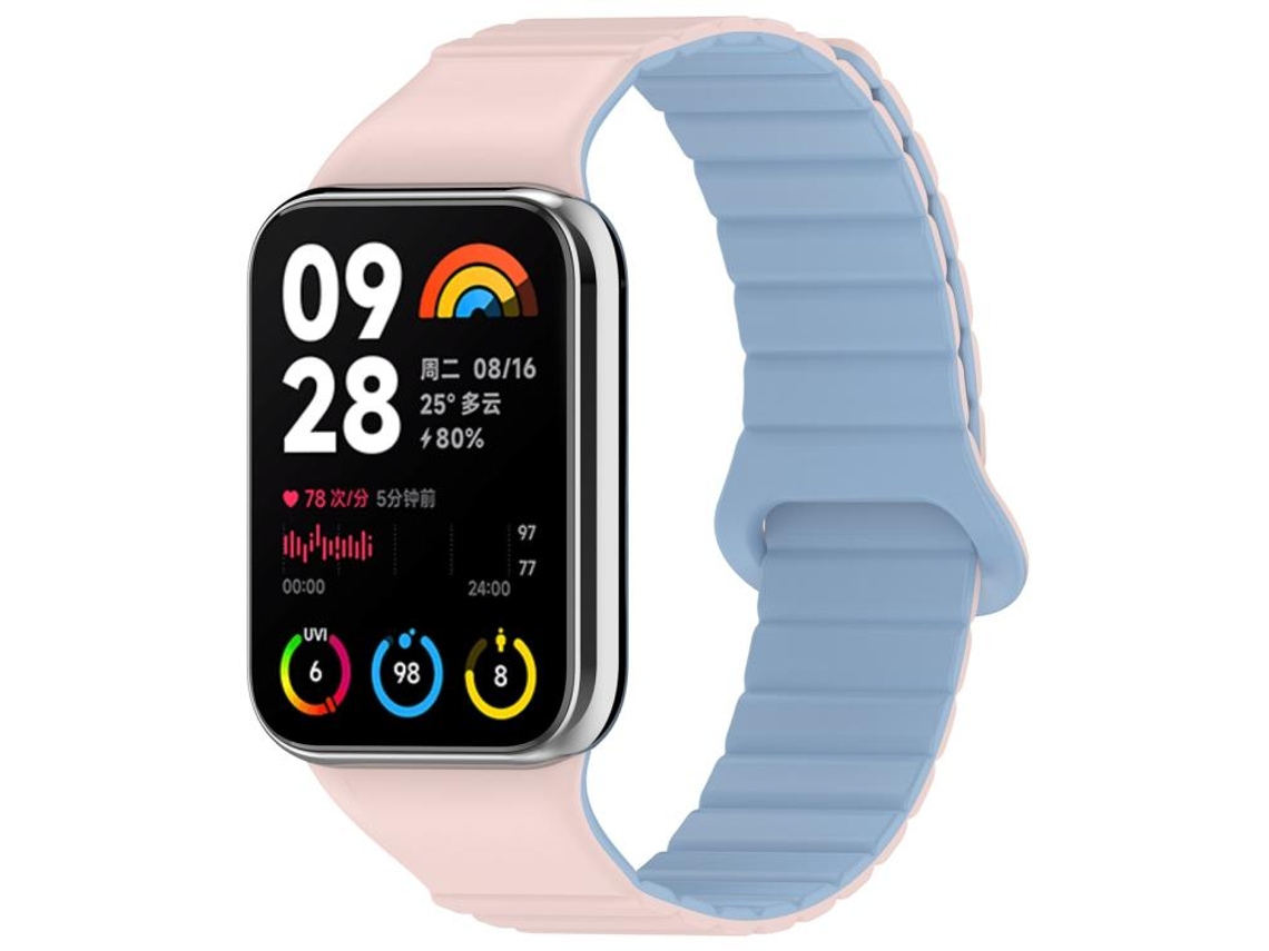 Bracelete Para Redmi Watch 6 / 5 / Xiaomi Band 9 Pro - Silicone Magnético - Bicolor Rosa E Azul Acinzentado