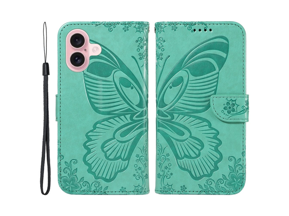 Capa Em Couro Pu Para Iphone 16 Verde