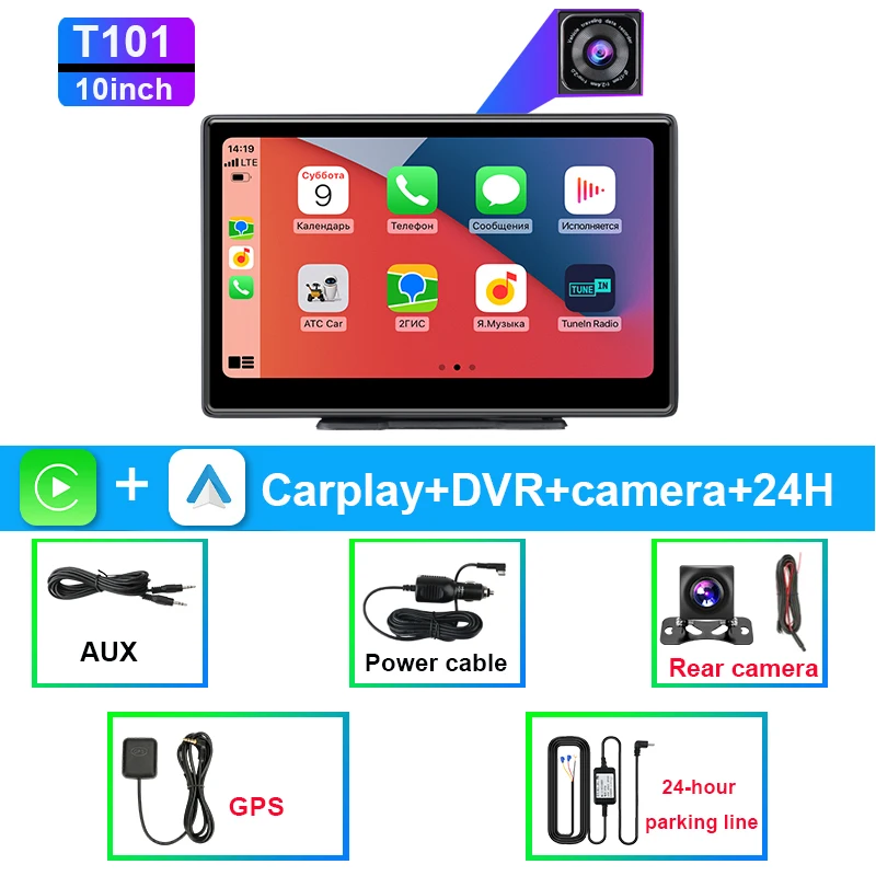 (dvr 24h + Gps Sem Sim) Câmera Veicular De 10 Polegadas Com Resolução 4k, Carplay Sem Fio E Gps Com Lente Dupla.