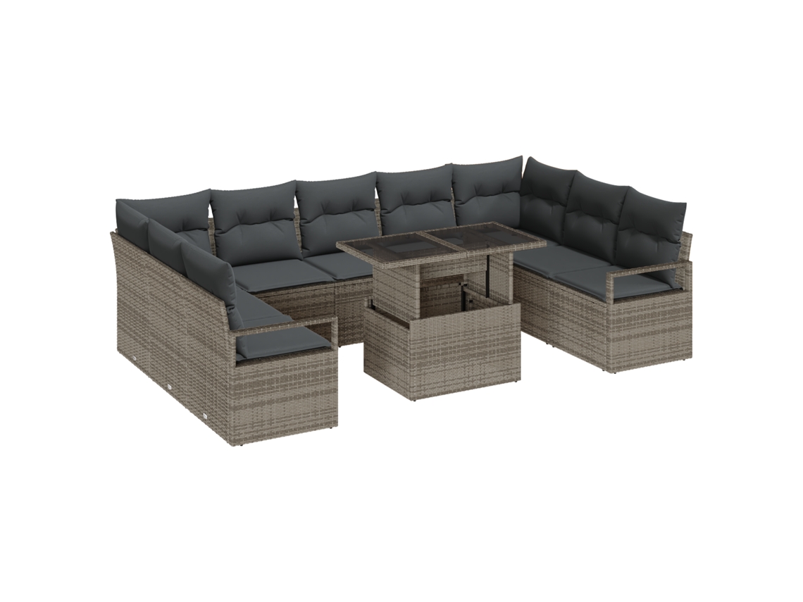 Conjunto 10 Conjunto De Sofá De Jardim Vidaxl Cinzento Vime Pe (287 X 177 X 85 Cm)