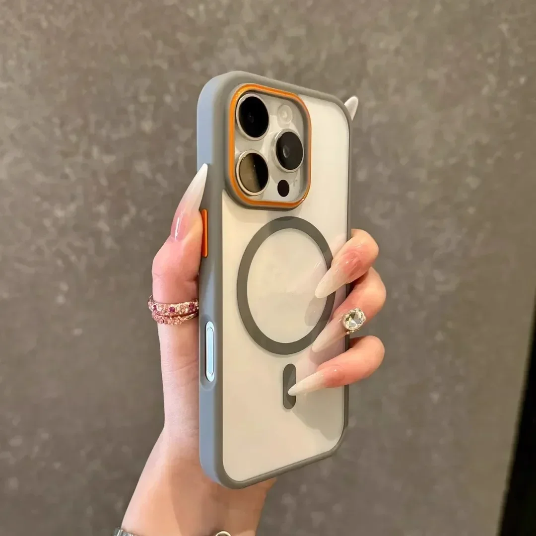 (iphone 14 Pro Cinza) Capa Protetora Magnética Transparente Com Moldura Para Proteção Contra Choques E Quedas.