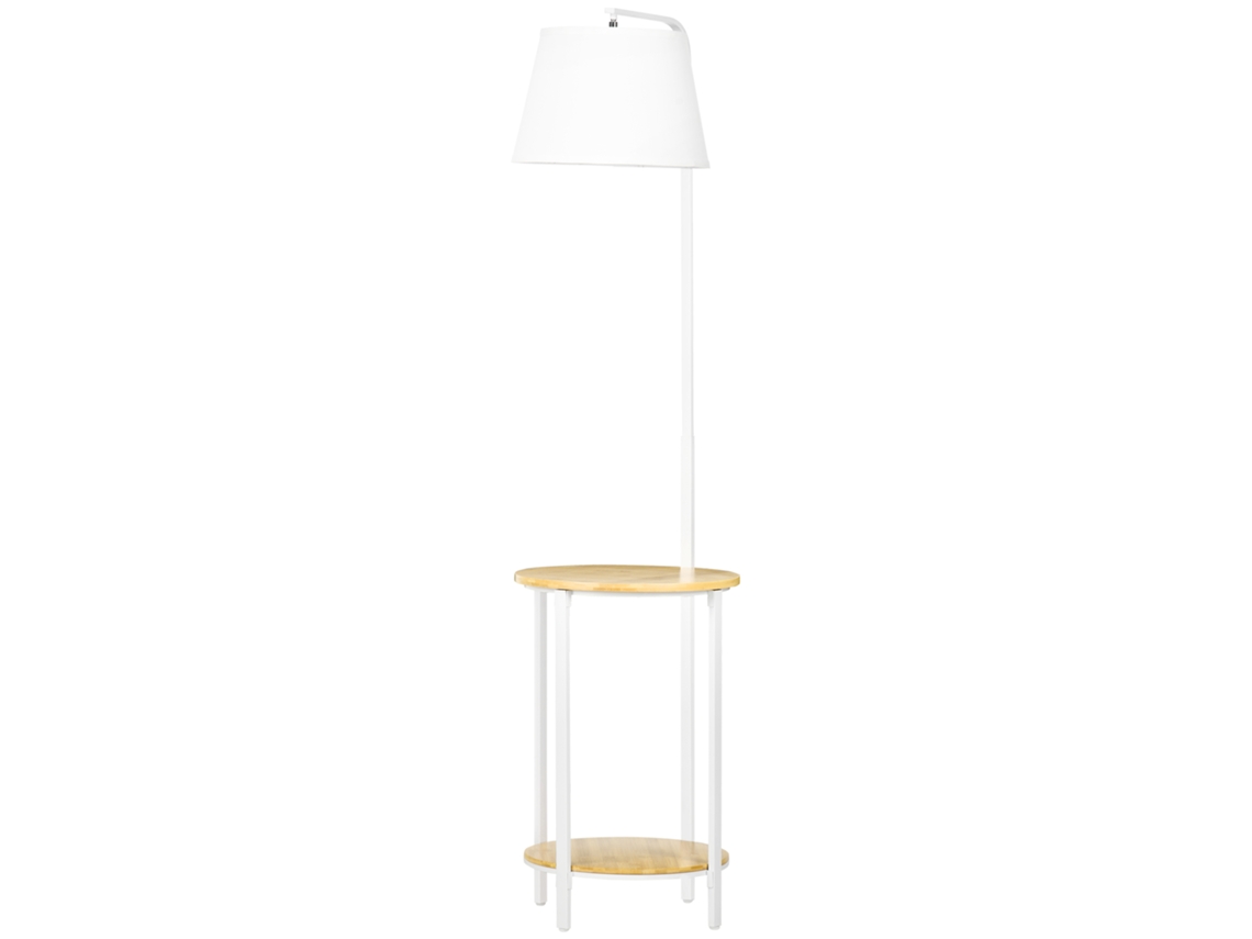 Candeeiro De Pé Com Pratel Te Para Lâmpada E27 Máx Om Ecrã, Cor Branco, Em Linho E Madeira, Com Moderno, Prateleira, E, Ø37x162cm