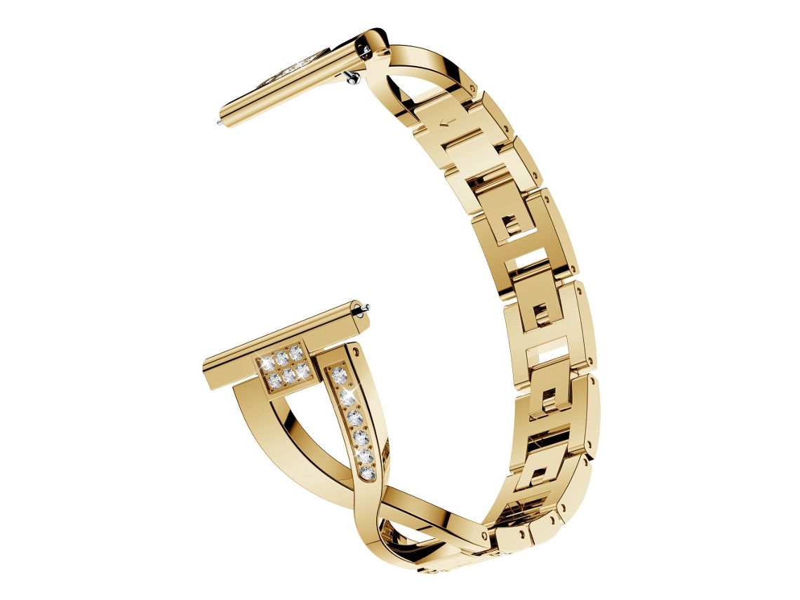 Bracelete de Metal X-Shape 20Mm Decoração de Strass para Garmin Forerunner 245 Ouro