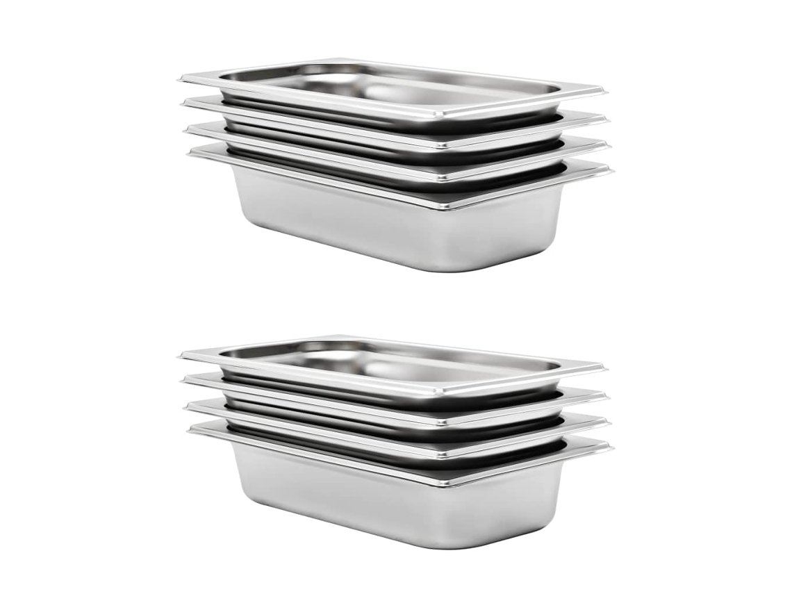 Vidaxl Recipientes Gastronorm 8 Pcs Gn 1/3 65 Mm Aço Inoxidável