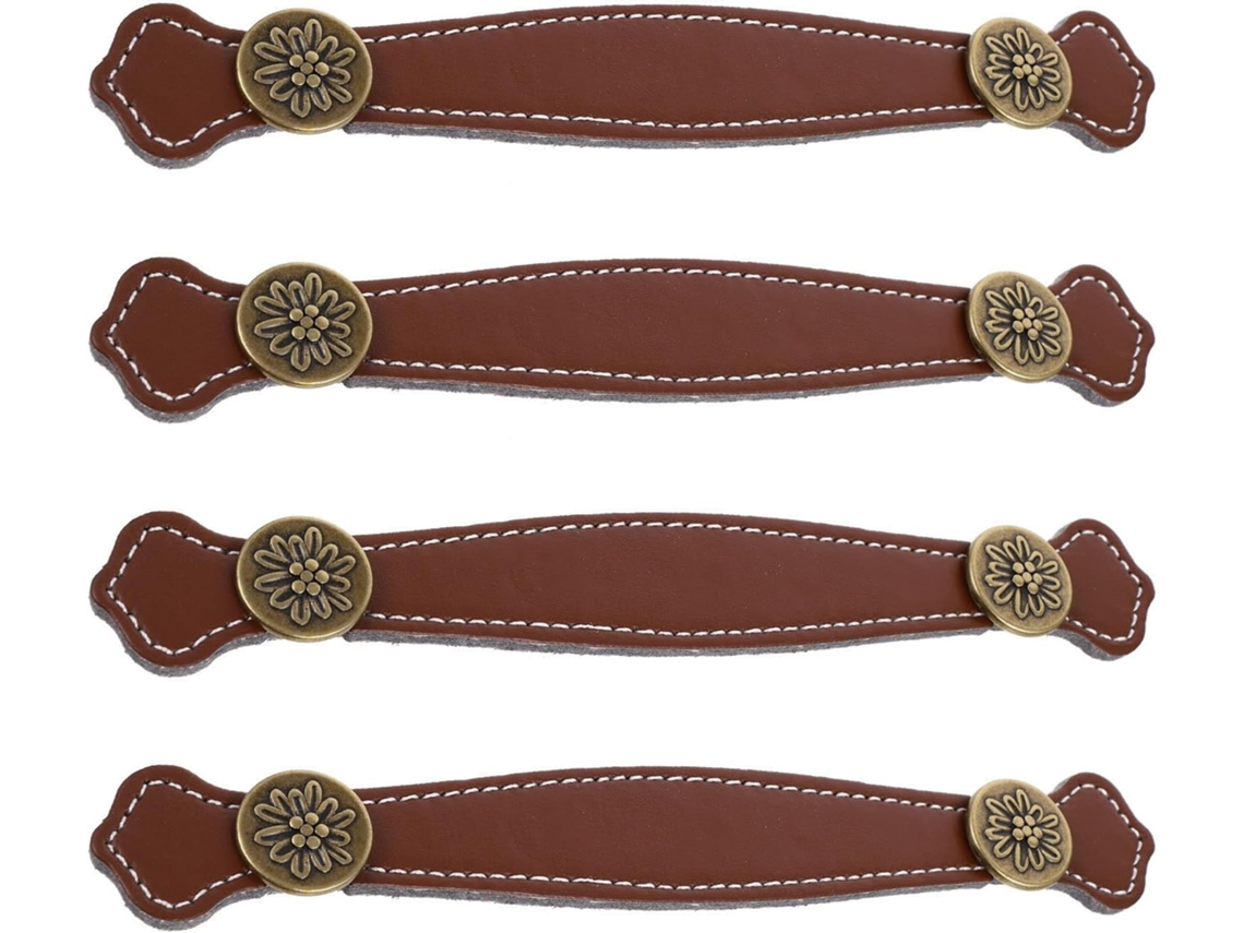 Conjunto De 4 Alças De Bagagem Vintage Em Couro E Liga De Zinco | Marrom
