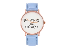 Relógio de pulso para casal com pulseira de couro PU, mostrador redondo moderno, quartzo azul claro.