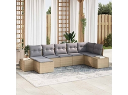 Vidaxl Conjunto De Sofá De Jardim 7 Unid. Bege Vime Pe