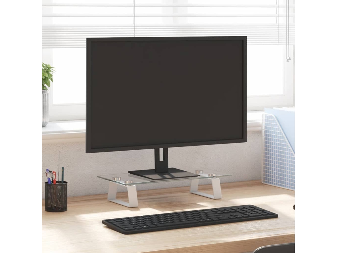 Vidaxl Suporte Para Monitor 40x20x8 Cm Vidro Temperado E Metal Branco