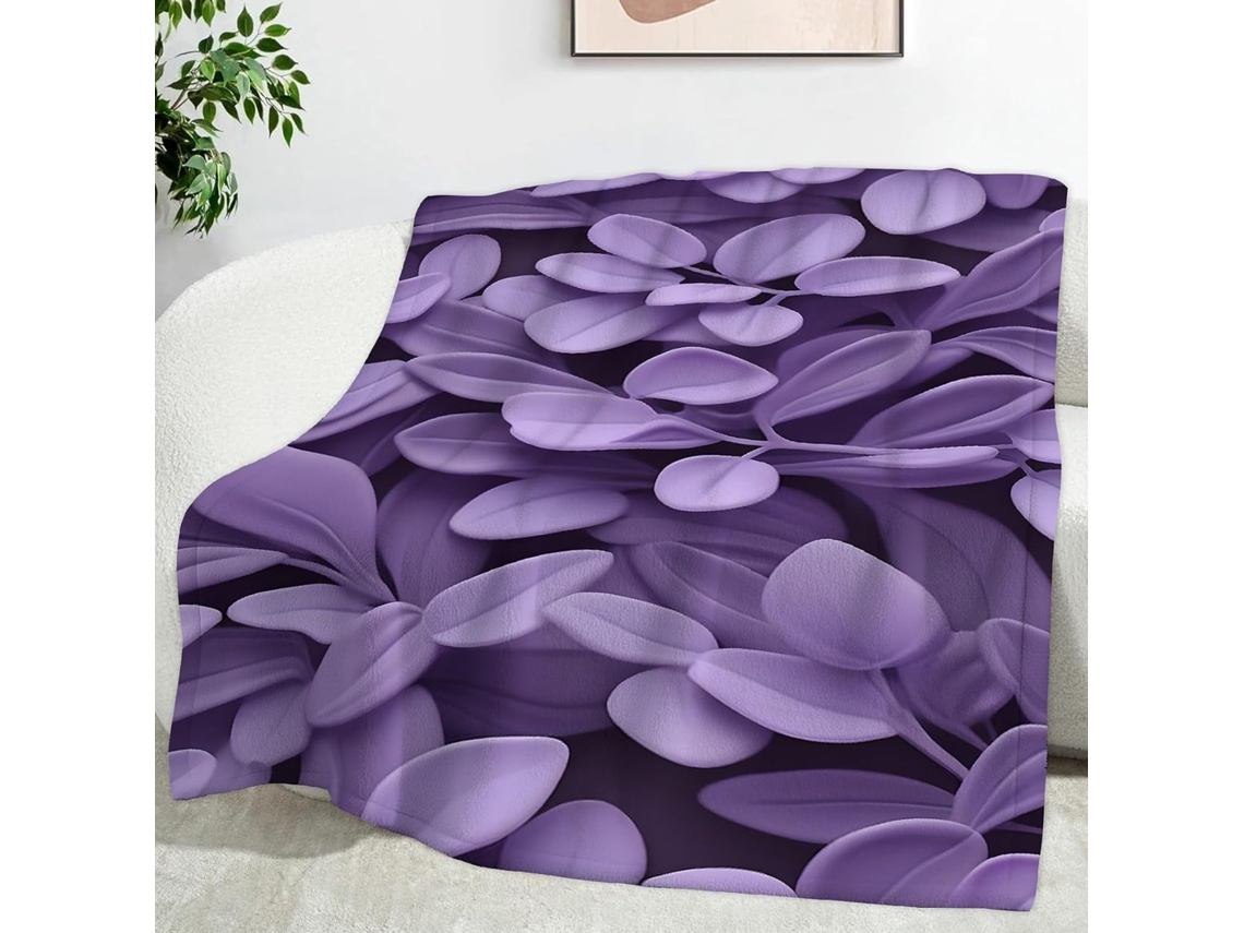 Manta Folha Roxa Planta 100x130 Cm Multifuncional Macia de Flanela Aconchegante para Cama Escritório Cochilo F