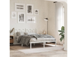 Cama De Casal | Camas Para Quarto | Estrutura De Cama Com Cabeceira 140x190 Cm Metal Branco