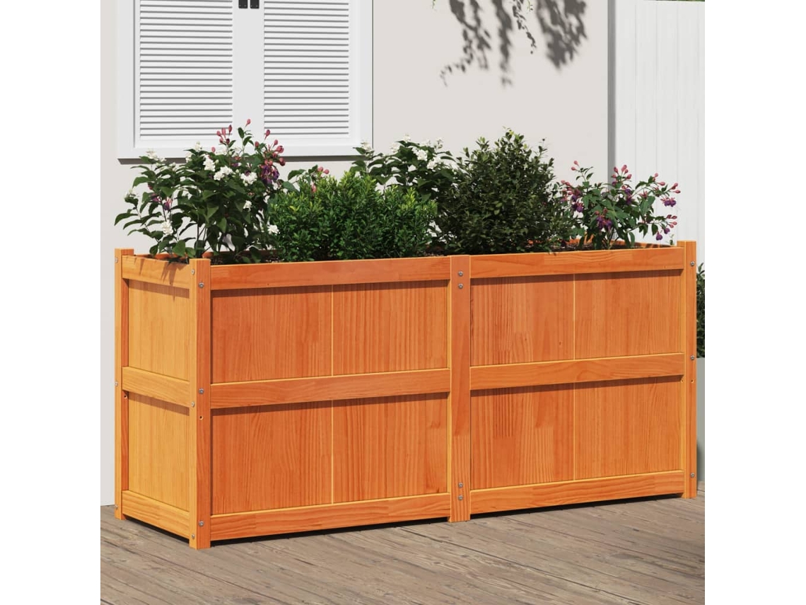 Vidaxl Vaso/floreira De Jardim 150x50x70 Cm Pinho Maciço Castanho Cera