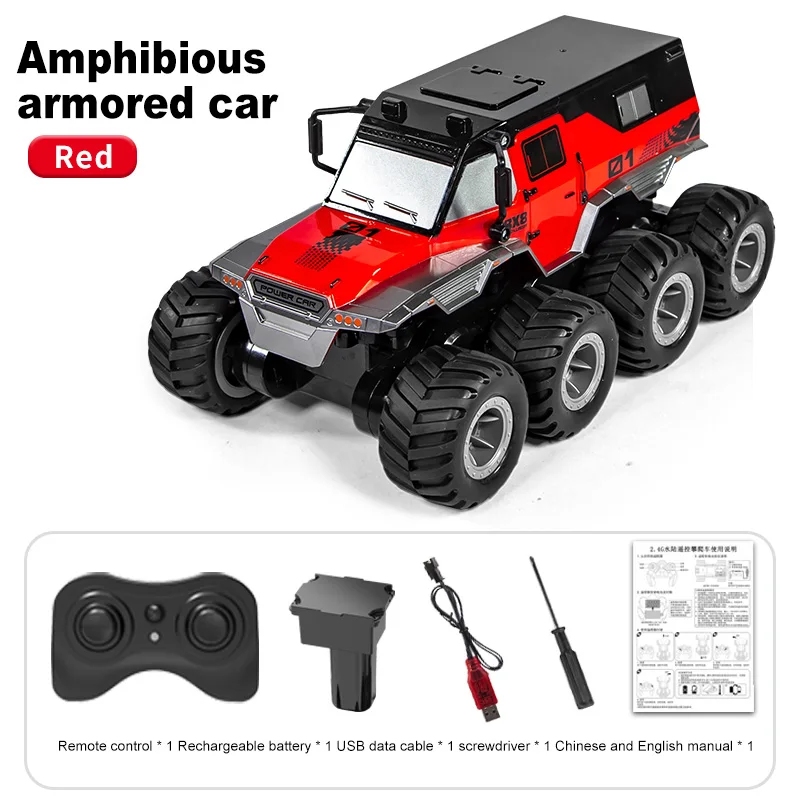 (vermelho) Brinquedo Elétrico Anfíbio Off-road De Oito Rodas Com Controle Remoto Para Crianças