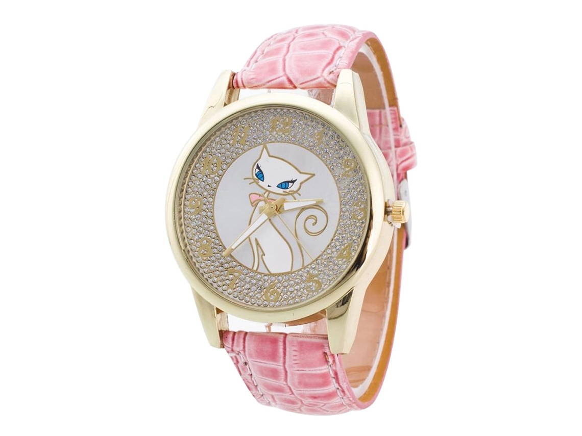 Reloj De Pulsera De Aleación Con Dial Redondo Analógico De Cuarzo Para Parejas Rosa