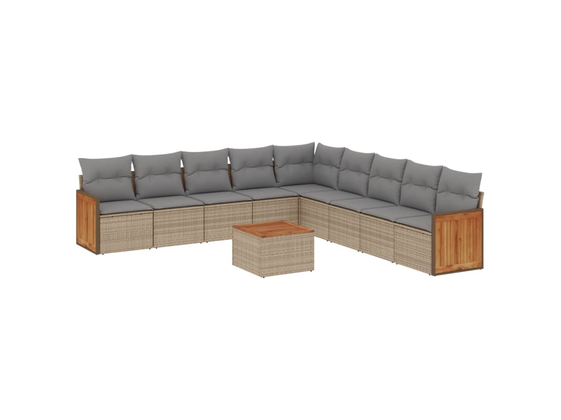 Maison Exclusive - 10 Pcs Conjunto De Sofás P/ Jardim Com Almofadões Vime Pe Bege