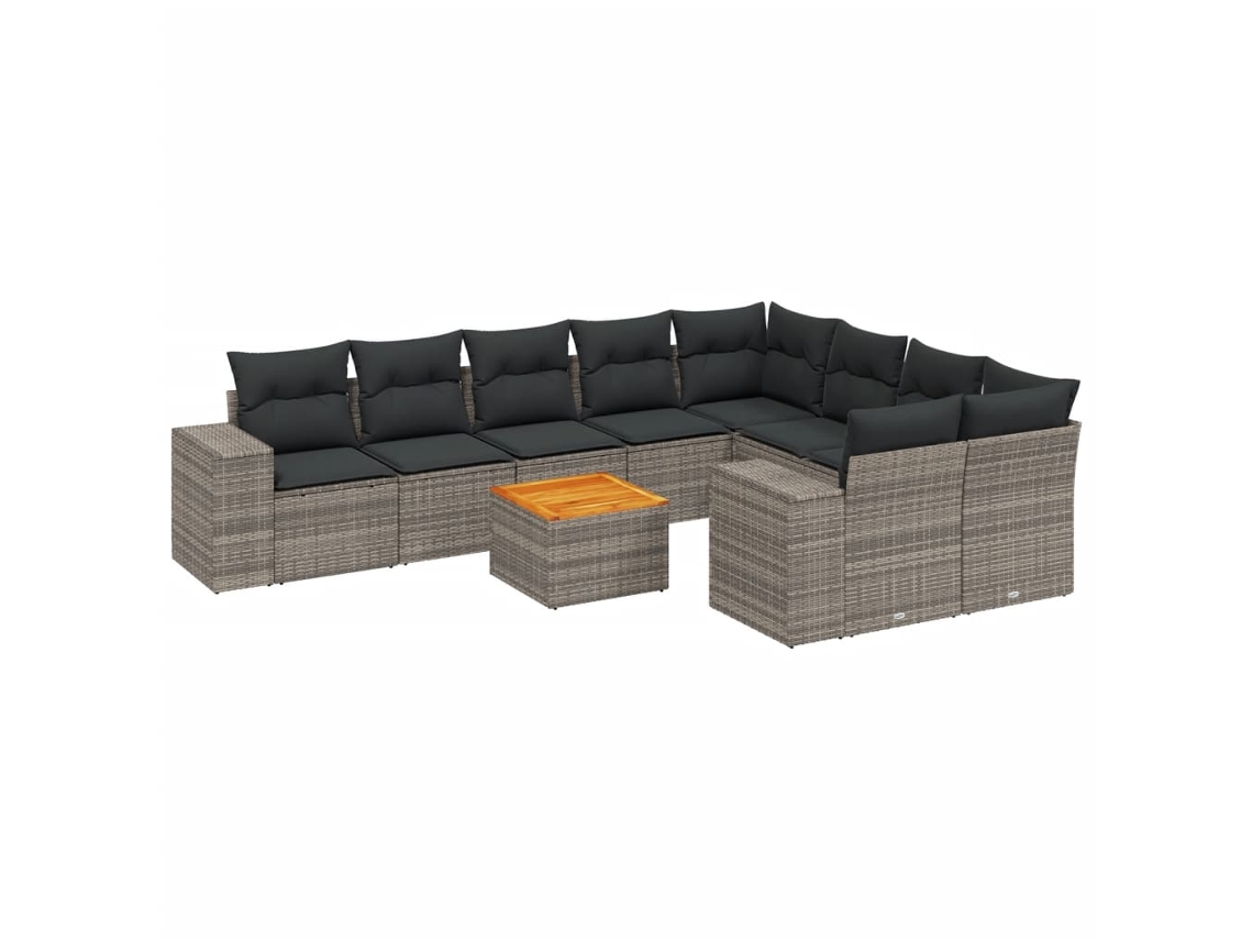 Conjunto de 10 Sofás de Jardim com Almofadões Vime Pe Cinzento MAISON EXCLUSIVE