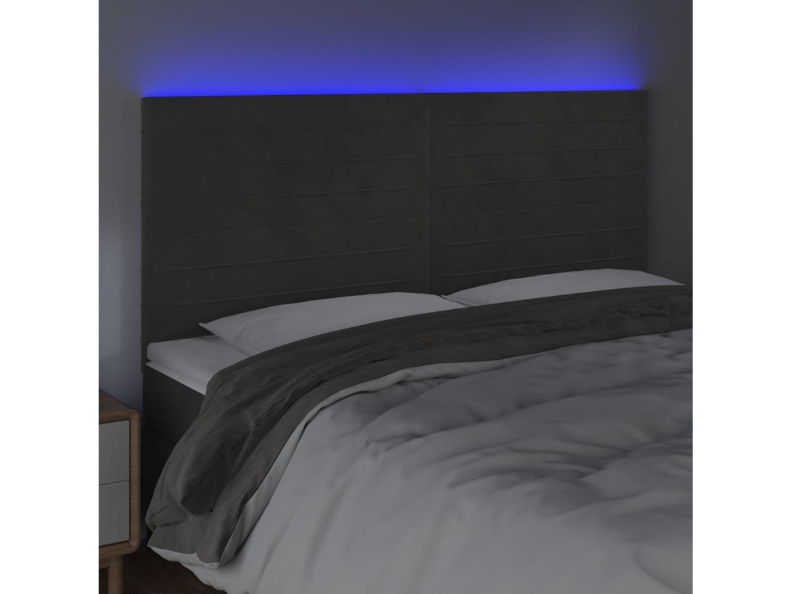 Cabeceira De Camapainel De Cabeceira C/ Led Veludo 160x5x118/128 Cm Cinza Escuro Lovely Home