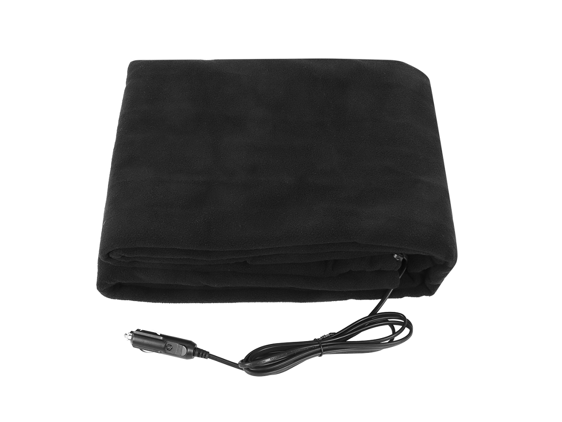 Manta Elétrica Aquecida Portátil 12v para Carro Inverno Quente Poliéster 150x100cm Preto | S/MARCA