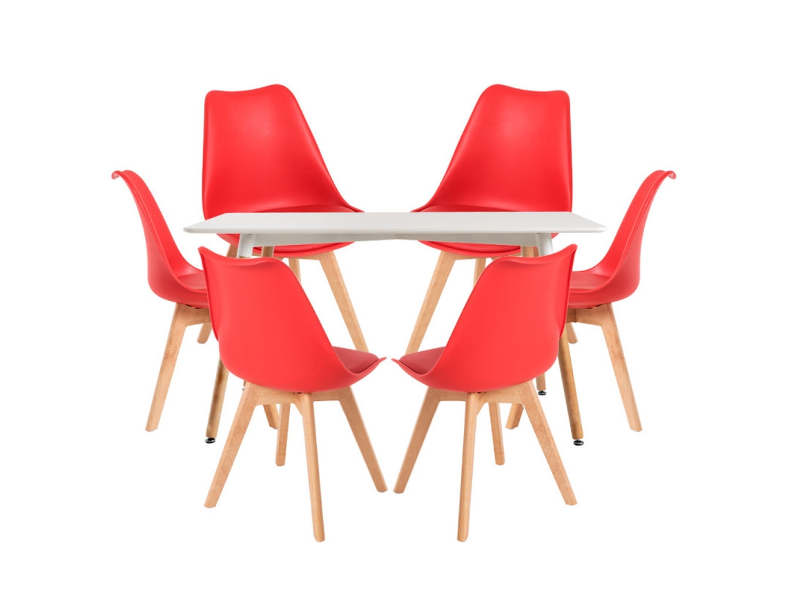 Conjunto Mesa Tower Retangular 120 X 80 Cm Branca E Pack 6 Cadeiras Synk Basic - Vermelho