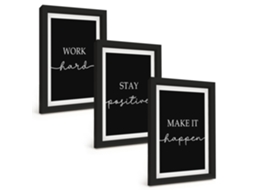 Composição De Quadros Motivos Elegantes Em Preto Espelharte (3 Peças 20x30 Cm)