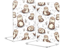 Suporte Para Livros Cute Otters Em Acrílico Branco Com Almofadas Antiderrapantes, Transparente, Ideal Para Escritório E