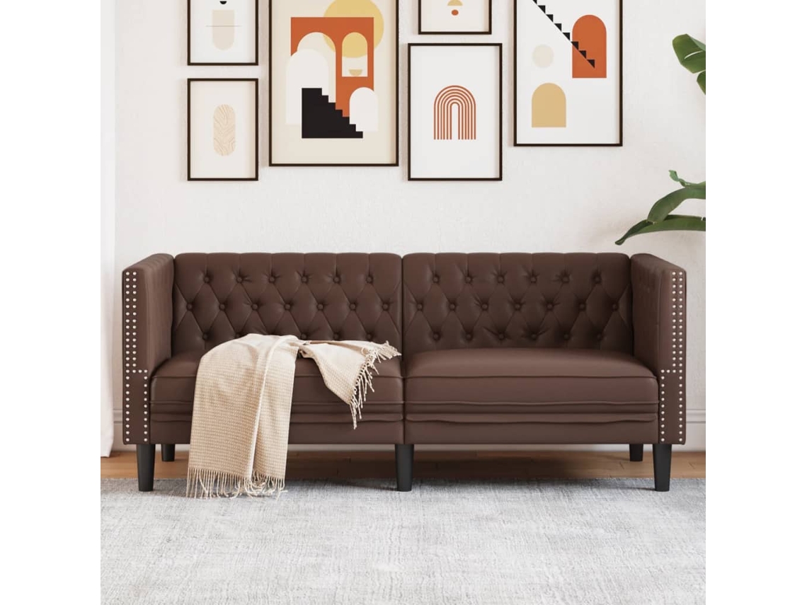 Vidaxl Sofá Chesterfield 2 Lugares Couro Artificial Castanho