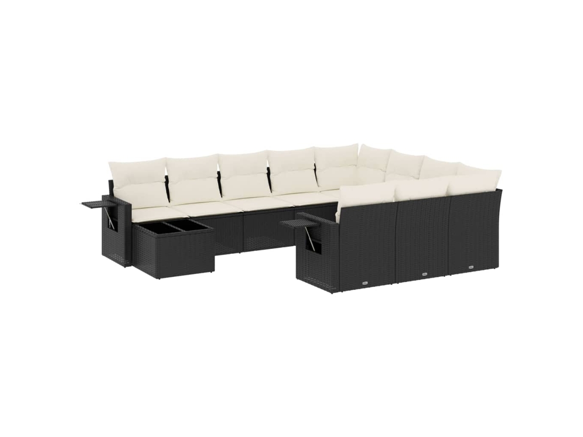 Conjunto de 11 Sofás de Jardim com Almofadões Vime Pe Preto MAISON EXCLUSIVE