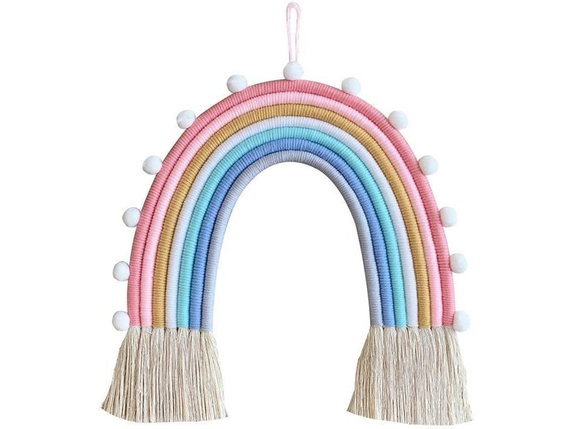Decoración De Parede Arcoíris Tejida À Mão Com Franges E Pompons Para Quarto Boho Mini Tapete