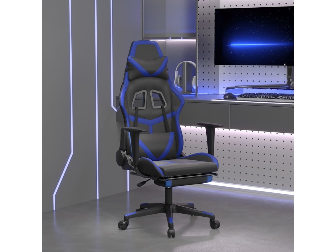 Vidaxl Cadeira Gaming Massagens C/ Apoio Pés Couro Artif. Preto/azul
