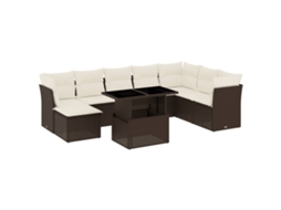 Conjunto de 9 Sofás para Jardim com Almofadões Vime Pe Castanho MAISON EXCLUSIVE