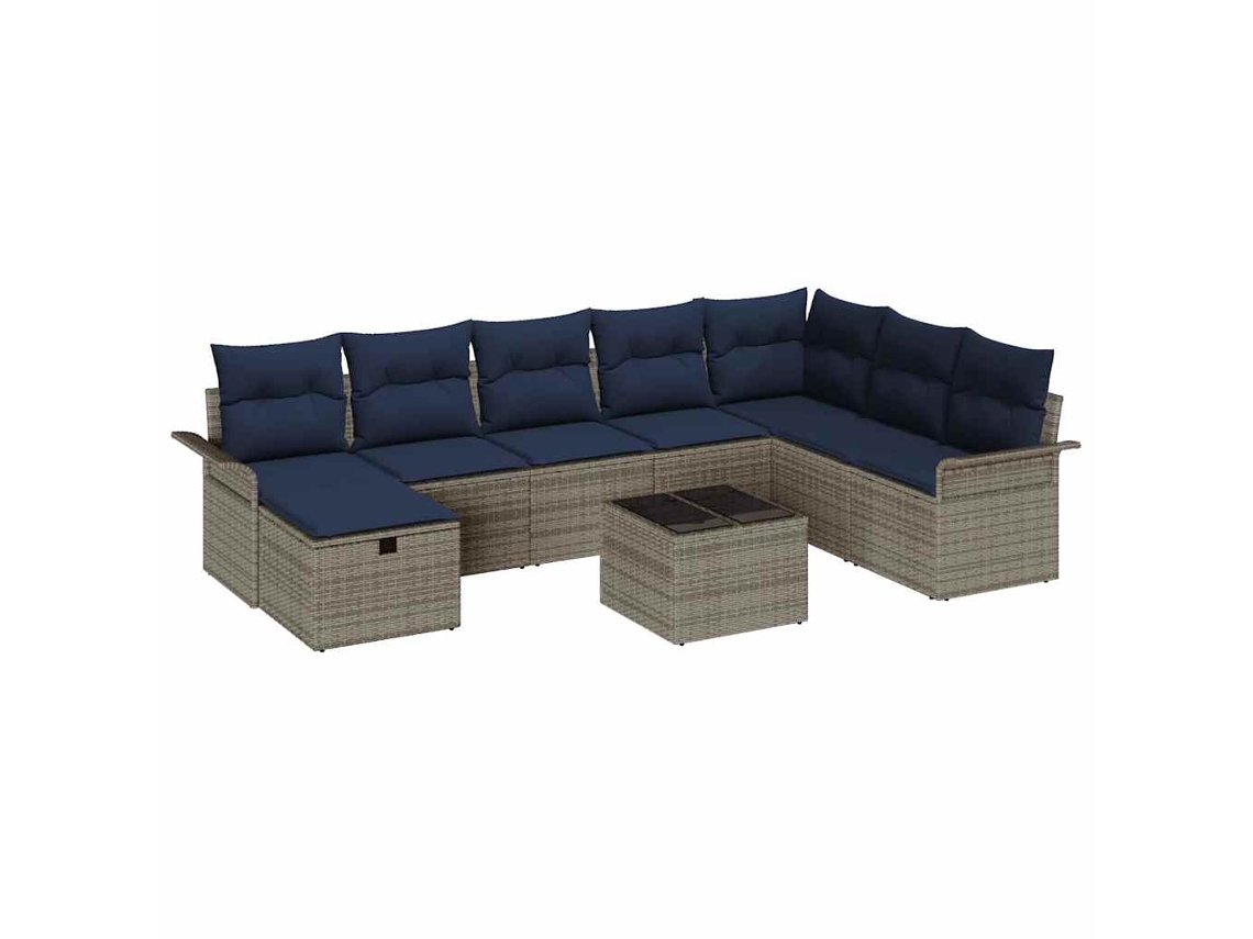 Maison Exclusive - Conjunto De Sofá De Jardim 9 Pcs Cinza E Azul Marinho Vime Pe