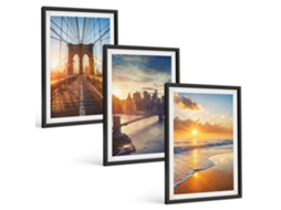 Um Conjunto De Imagens Decorativas Em Uma Moldura Pontes, Pôr Do Sol, Cidade Moldura Preta Fotos Para O Escritório Espelharte (3 Piezas De 40x60 Cm)