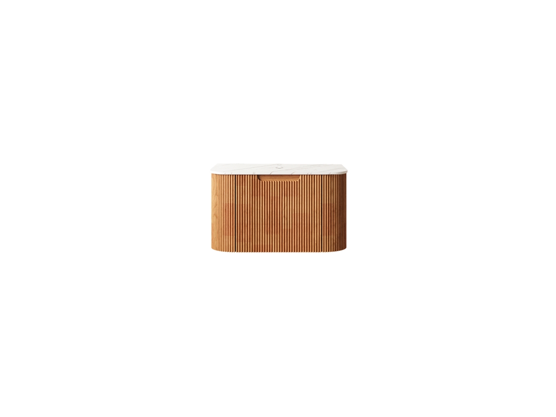 Móvel Banheiro Suspenso 61cm Bancada Branca Madeira Natural VELTRIX