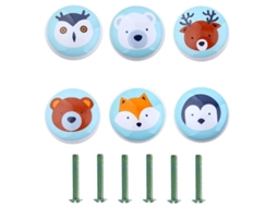 Manejo de cerâmica LINJOU, com design de animais, redondo, com parafusos