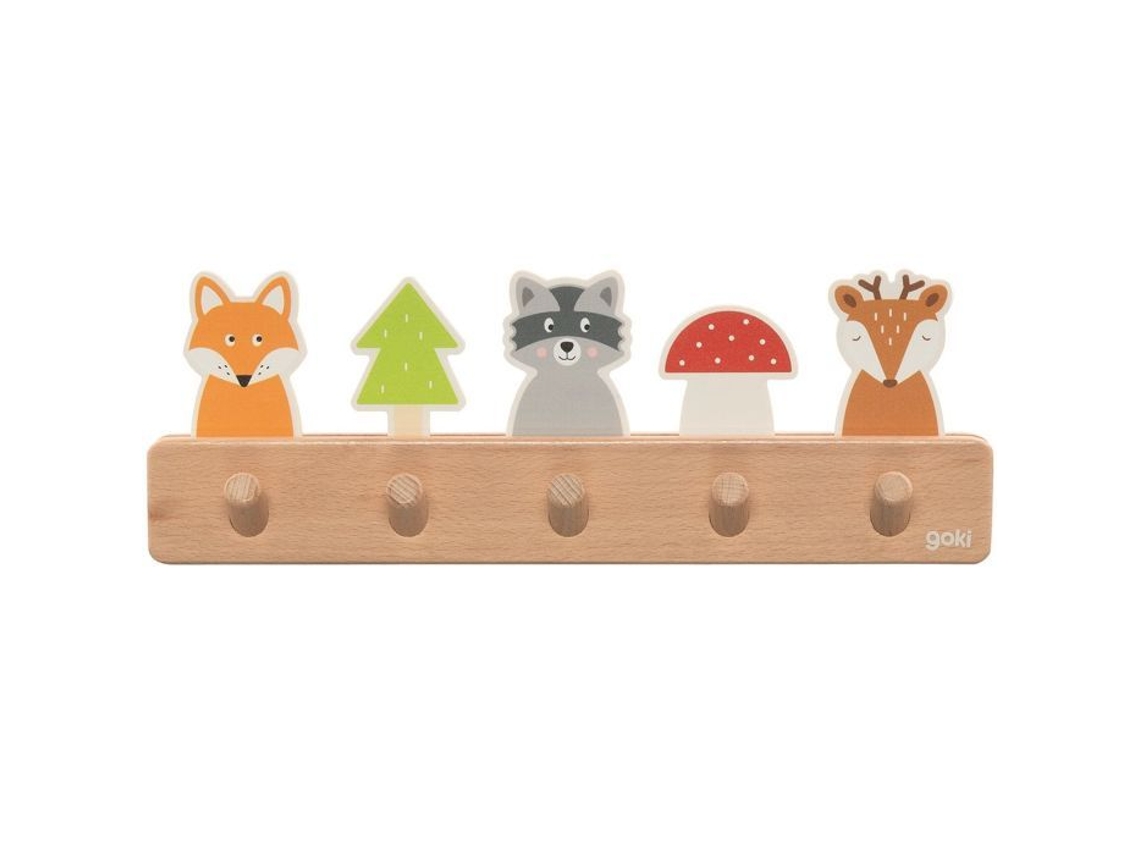 Cabide Infantil, Goki, Amigos da Floresta, 5 Ganchos, Estampa de Floresta, Madeira Bege BRILVIBERA