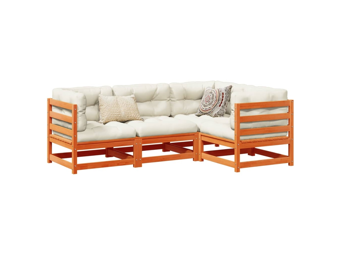4 unidades Conj. Sofás Jardim C/ Almofadões Pinho Maciço Castanho Mel Dkd Home Decor