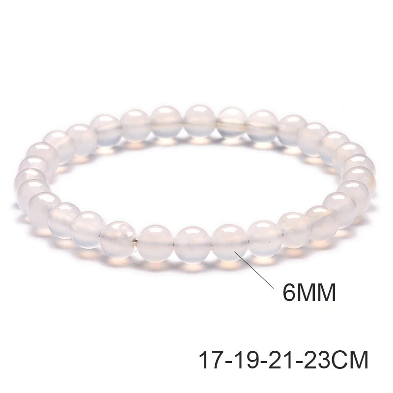 Pulseira de Contas de Ágata Branca Natural . Joia de Cristal para Ioga e Cura. MDUG (6 Mm X 23 Cm)