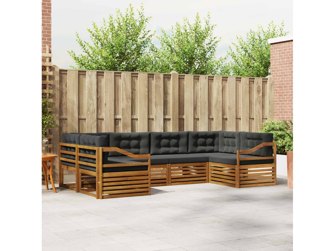 Vidaxl Conjunto De Sofás Para Exterior 6 Unid. Natural E Antracite