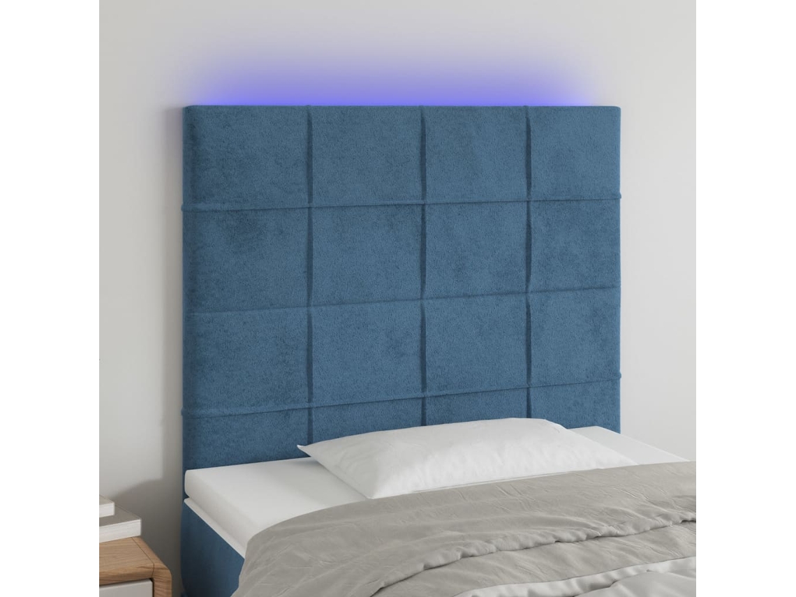 Cabecero de terciopelo con luces LED 80x5x118/128cm Azul Oscuro