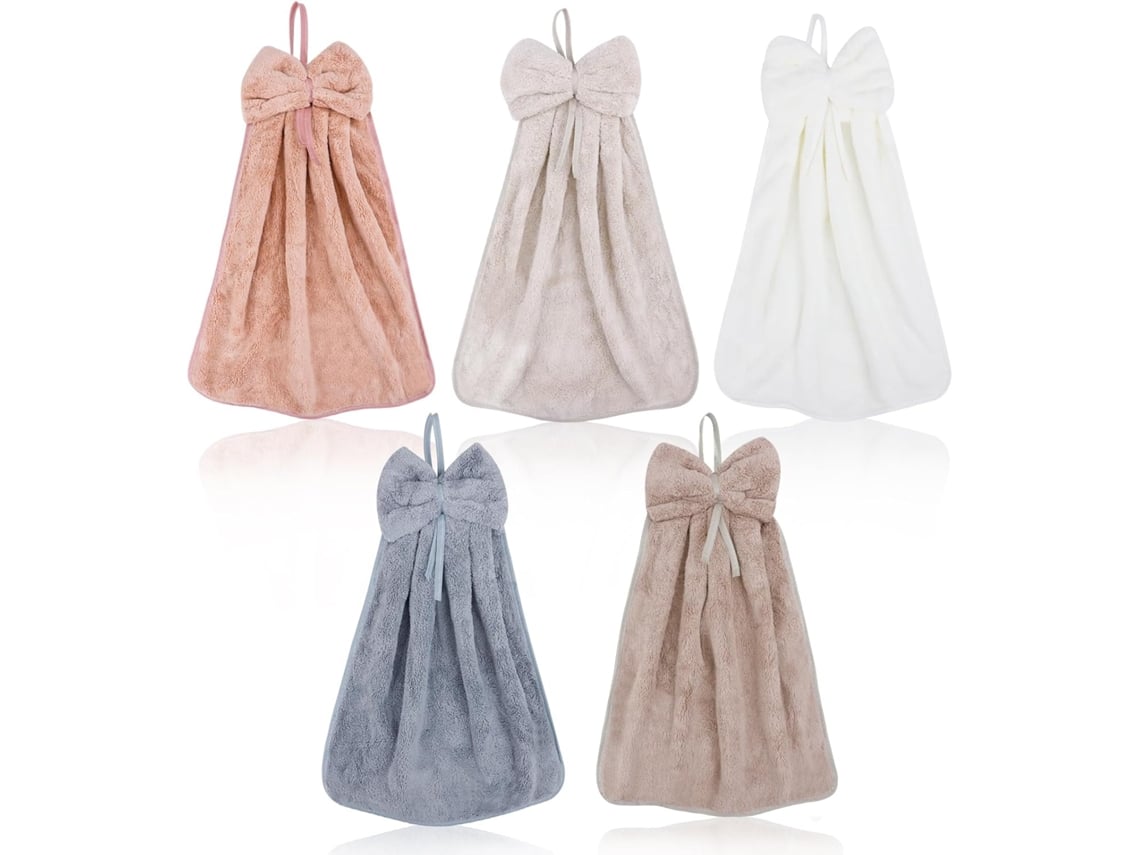 Conjunto de Toalhas com Alça para Pendurar, de Microfibra de Fleece Coral Compatíveis com Banheiro e Cozinha, Fofas AQUAFORGE