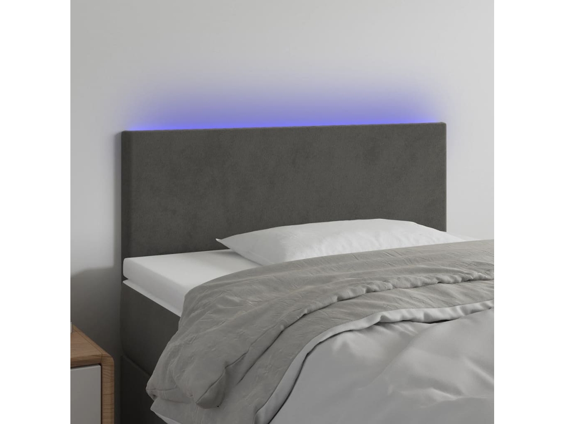 Vidaxl Cabeceira de Cama C/ Luzes Led Veludo 80x5x78/88cm Cinza escuro