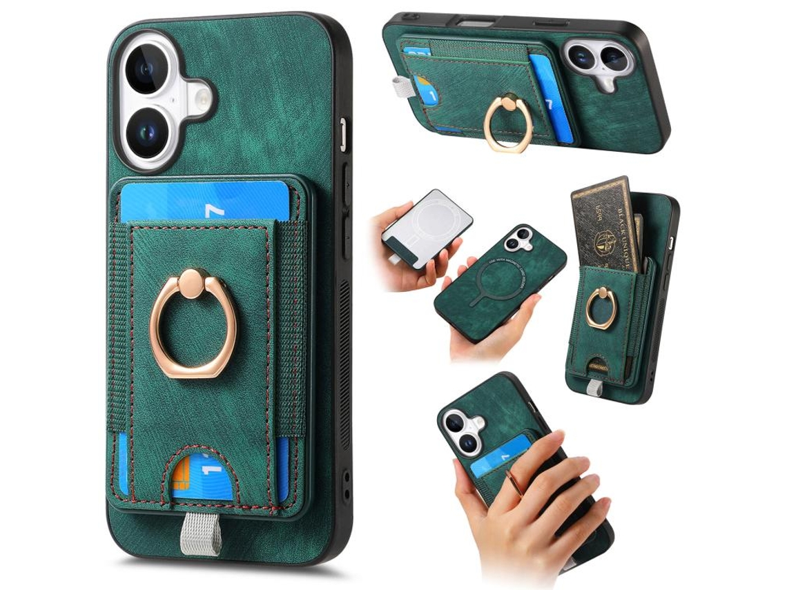 Capa Para Iphone 17 Em Couro Com Compartimento Magnético Dividido Para Cartão.