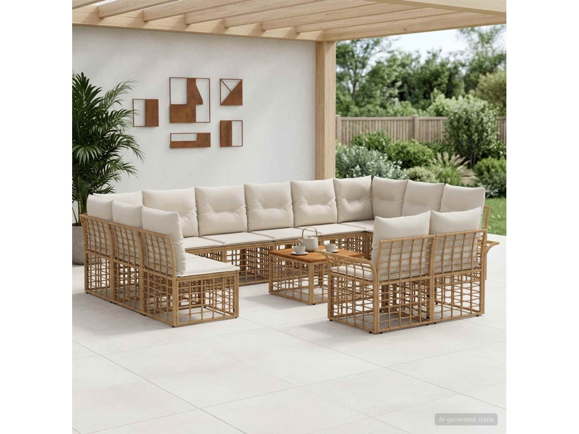 Vidaxl Conjunto De Sofás Para Exterior 13 Pcs Natural E Branco Creme
