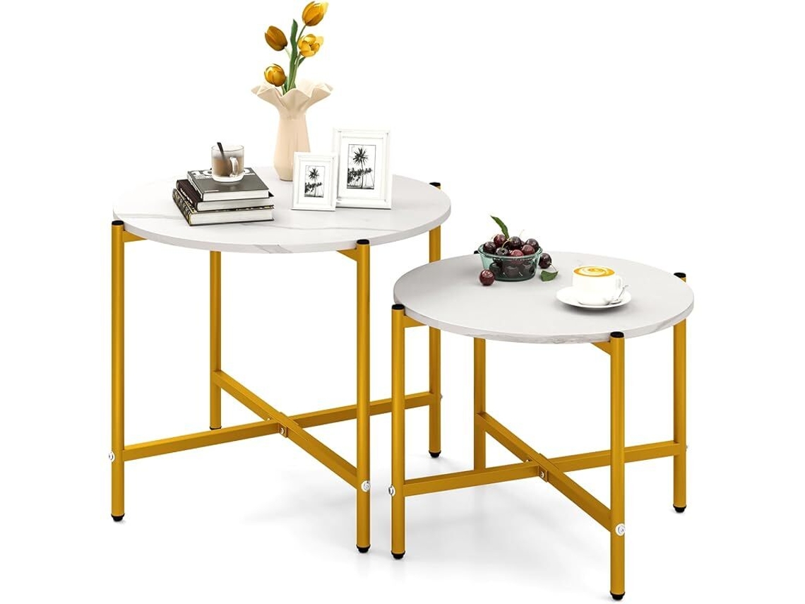 Mesa De Centro Costway Redonda (conjunto De 2 - Metal - Varanda)