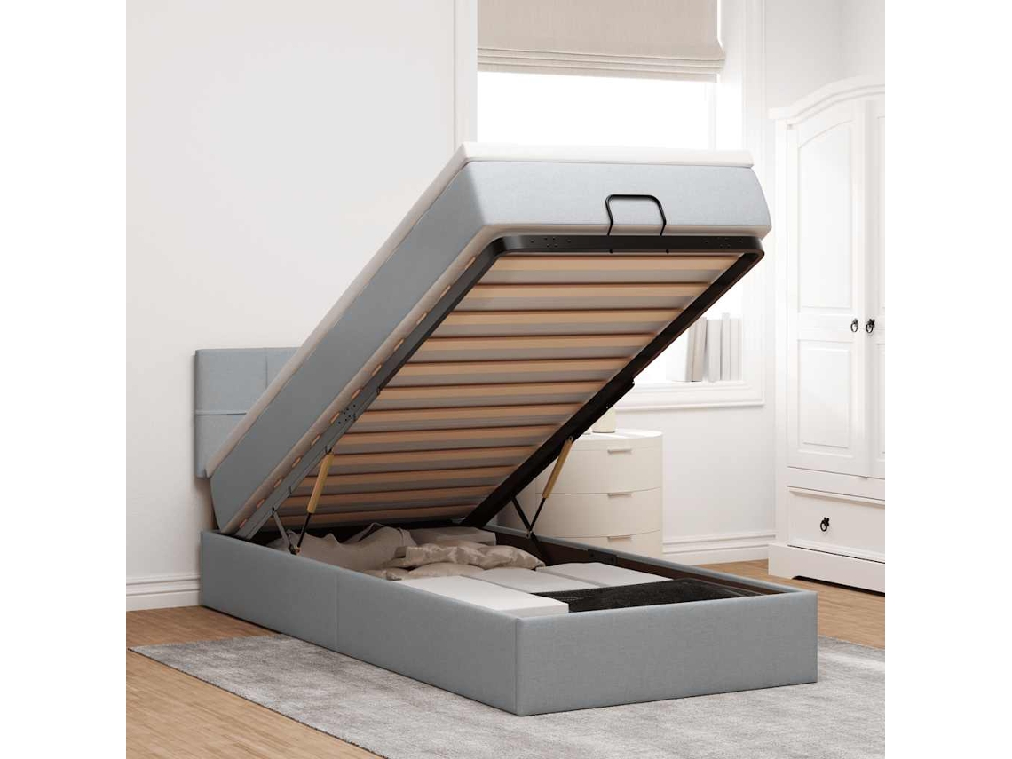 Vidaxl Cama Otomana com Colchão 90x200 Cm Tecido Cinzento Claro