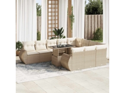 Vidaxl 11 Pcs Conjunto Sofás De Jardim C/ Almofadões Vime Pe Bege