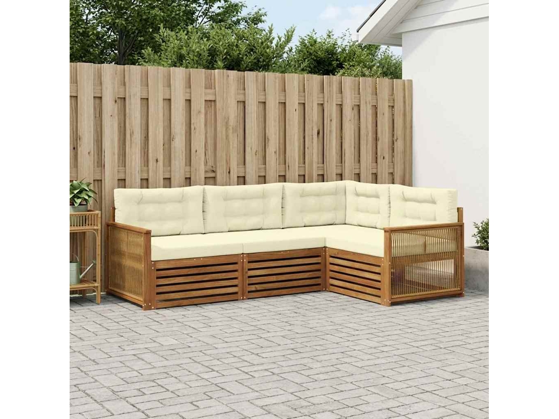 Vidaxl Conjunto De Sofás Para Exterior 4 Pcs Natural E Creme