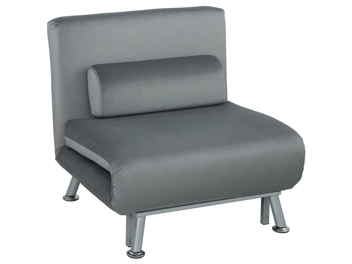 Poltrona Cama Dobrável Reclinável Veludo 75x70x75cm Cinza