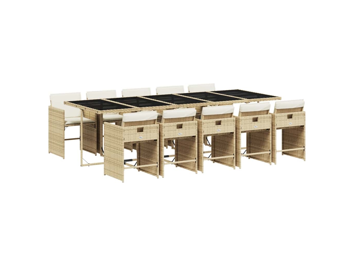 Conjunto de 11 Jantar para Jardim com Almofadões Vime Pe Bege MAISON EXCLUSIVE