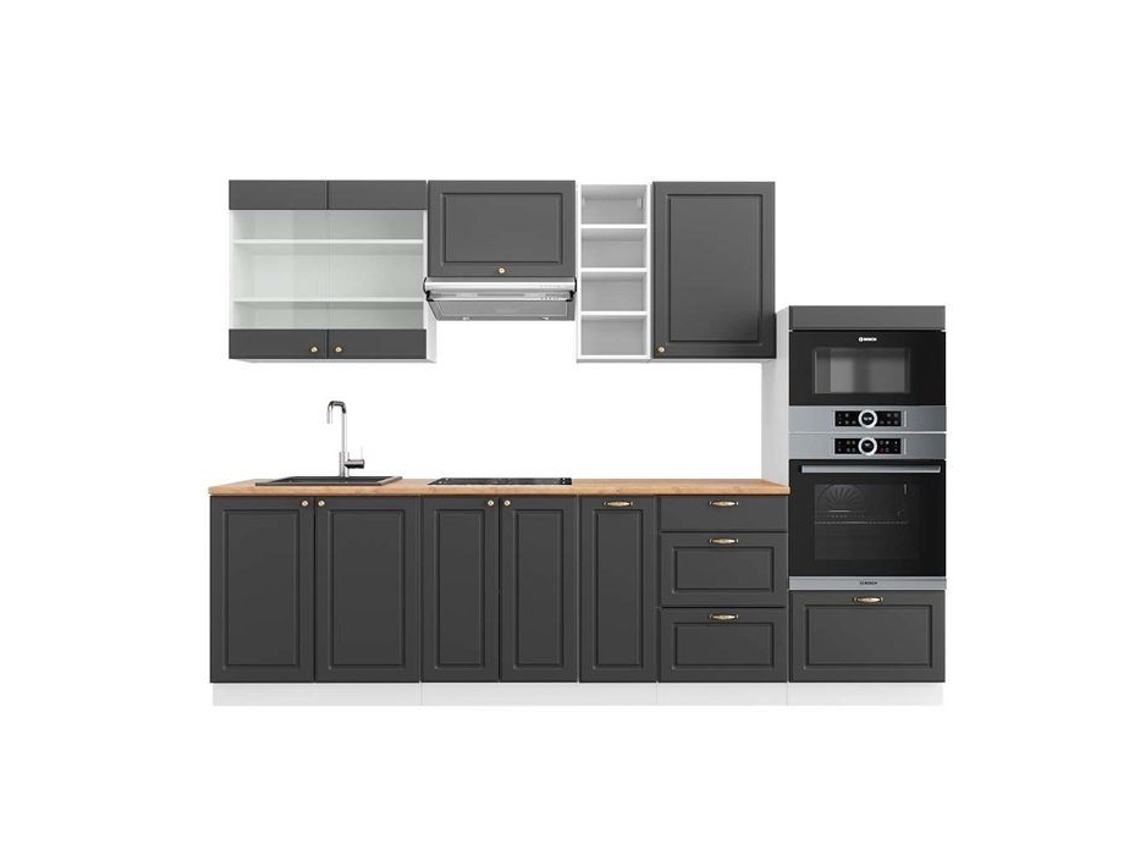 Cozinha Fame-Line, 280 cm, PT Carvalho, Antracite-dourado/branco, Vicco